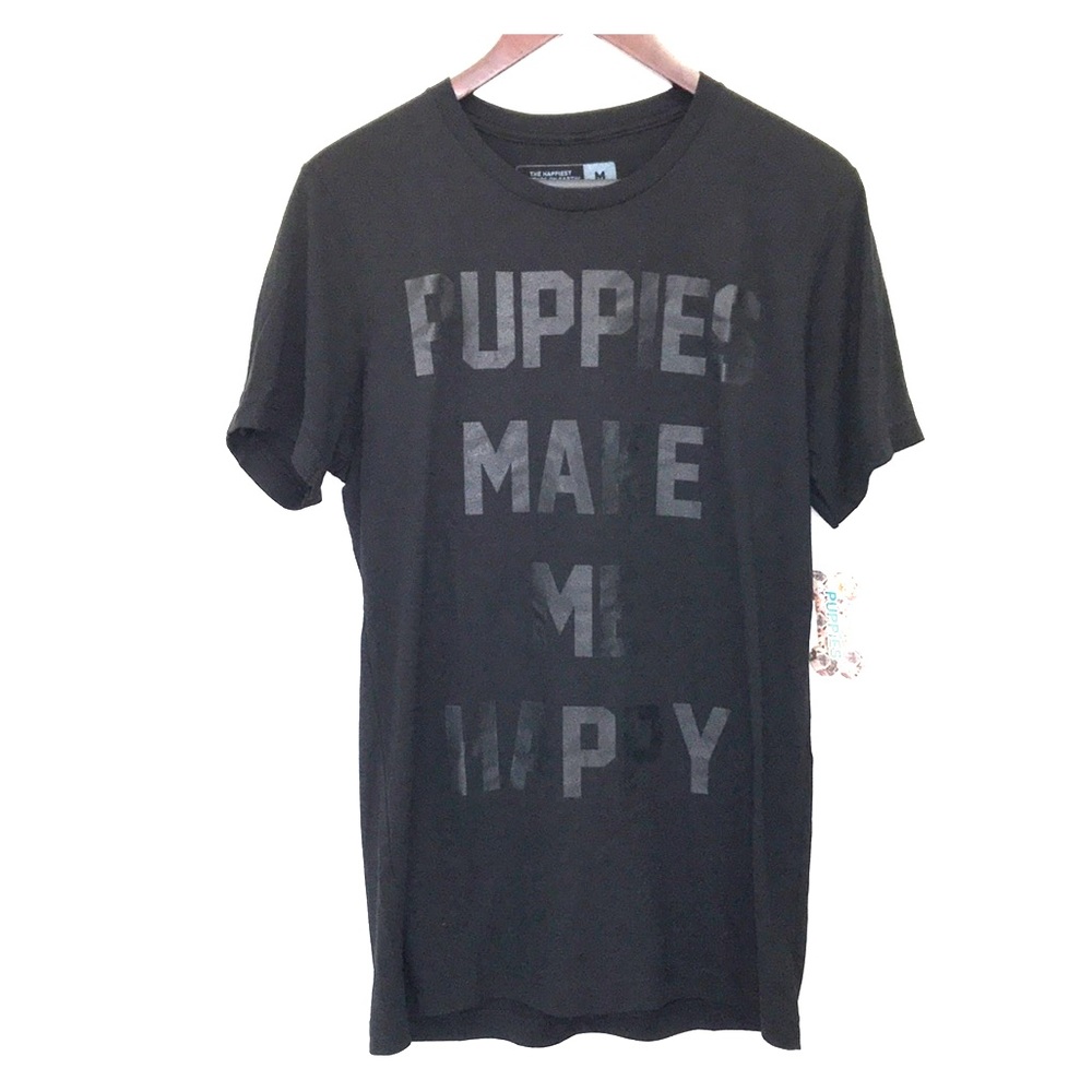 Men’s PUPPIES MAKE ME HAPPY Flat Black Tee Shirt M